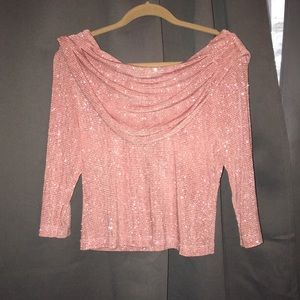 GLITTERY PINK OFF-SHOULDER TOP- M
